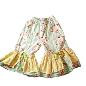 Girls Jelly the Pug Capris 3T White Light Blue Floral Ruffle leg spring